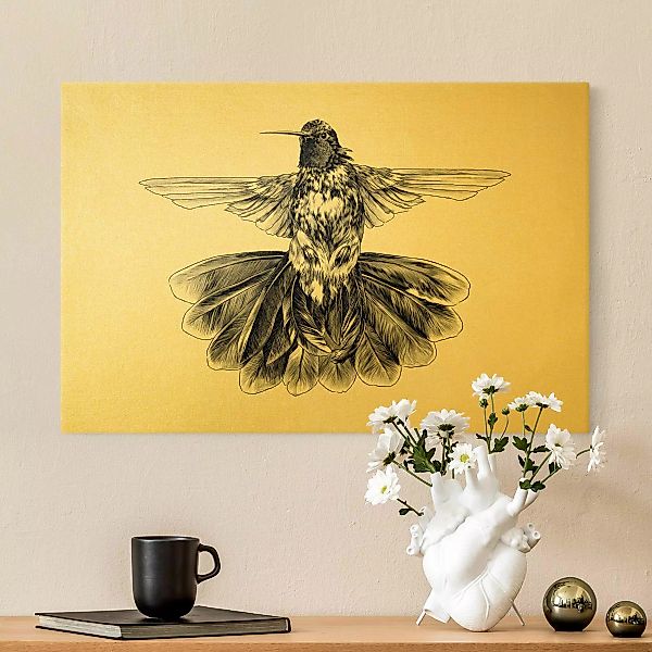 Leinwandbild Illustration fliegender Kolibri Schwarz günstig online kaufen