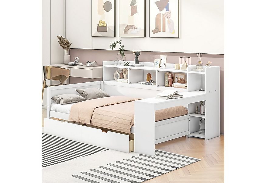 OKWISH Schlafsofa Tagesbett,mit integriertem Schreibtisch und USB-Ladeansch günstig online kaufen