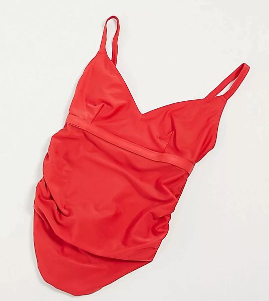 Wolf & Whistle Maternity – Exclusive – Roter Badeanzug mit Wickeldesign vor günstig online kaufen