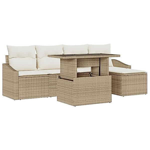 vidaXL Loungesofa 6-teiliges Gartensofa-Set mit Kissen Beige Poly Rattan, 6 günstig online kaufen
