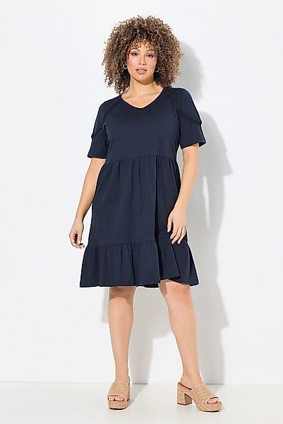 Ulla Popken Jerseykleid Jerseykleid Zierband A-Linie V-Ausschnitt Halbarm günstig online kaufen