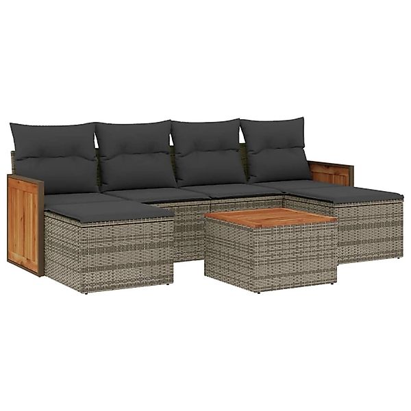 vidaXL 7-Tlg Garten-Sofagarnitur mit Kissen Grau Poly Rattan 3260310 günstig online kaufen