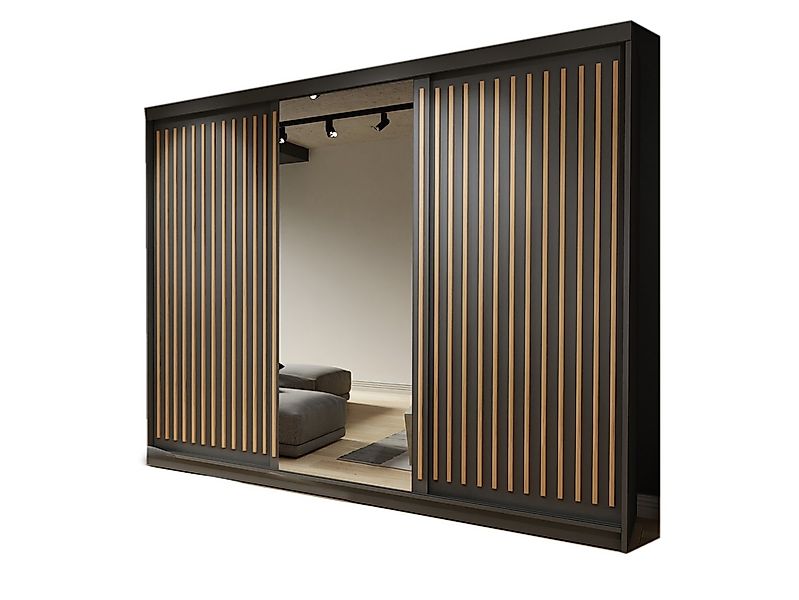 Compleo Schwebetürenschrank 250 cm breit, Kleiderschrank modern mit Lamelle günstig online kaufen