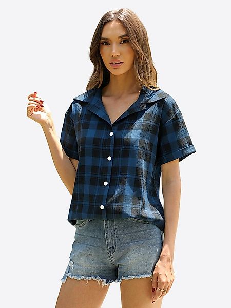 Imily Bela Kurzarmshirt Damen Kariertes Hemd mit Knöpfen (Packung, 1-tlg., günstig online kaufen