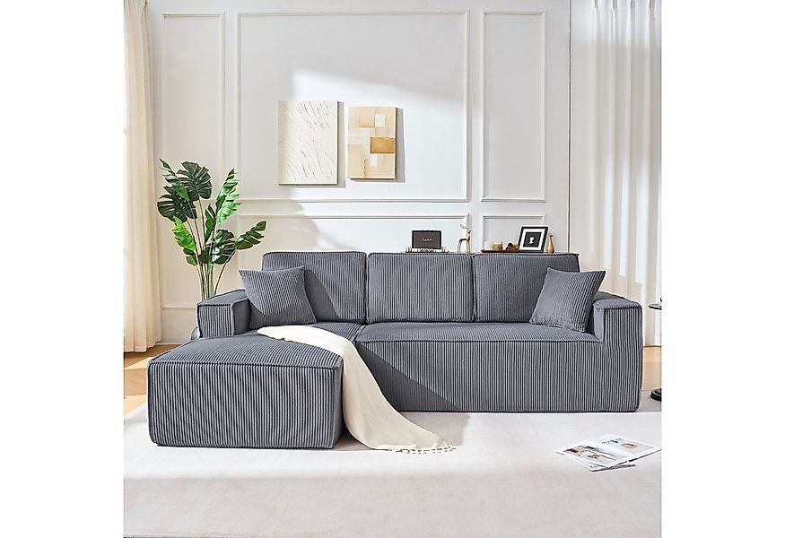 OKWISH Schlafsofa Ecksofa 235x128x60 cm mit modularer L-Form und Cordstoff, günstig online kaufen