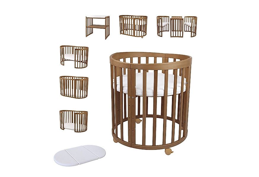 Waldin Babybett Mobiles Babybett OWAL aus Holz 7in1 mit Matratze, mitwachse günstig online kaufen