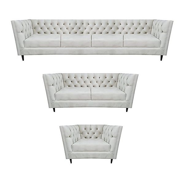JVmoebel Chesterfield-Sofa Wohnzimmer Leder Sofa Set 3tlg Polstermöbel Weiß günstig online kaufen