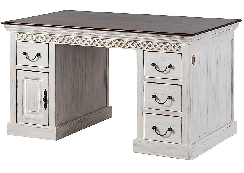 Massivmoebel24 Schreibtisch CASTLE-ANTIK (Mango / Akazie günstig online kaufen