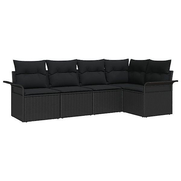 vidaXL Loungesofa 5-teiliges Garten-Sofa-Set mit Kissen Schwarz Poly-Rattan günstig online kaufen