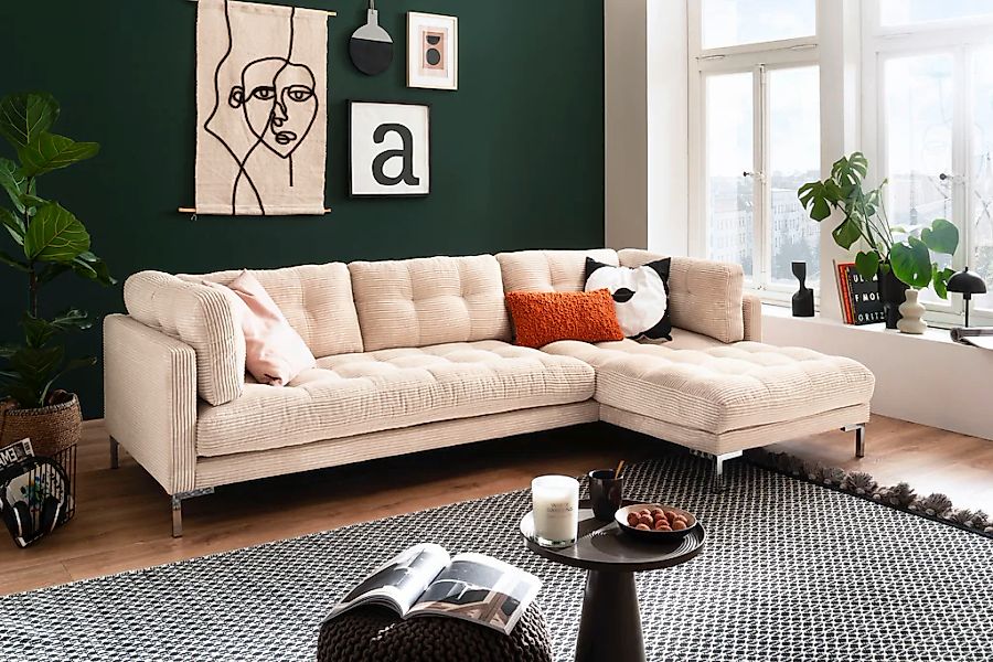 Trends by HG Ecksofa "Landau L-Form" in Cord-Stoff mit Metallfuß günstig online kaufen