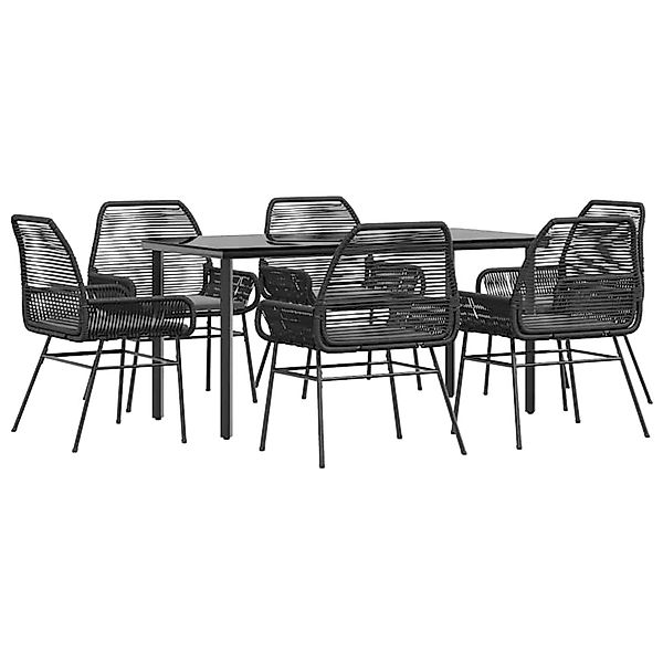 vidaXL 7-Tlg Garten-Essgruppe mit Kissen Schwarz Poly Rattan Glas 3334566 günstig online kaufen