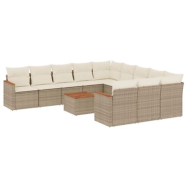 vidaXL 12-Tlg Garten-Sofagarnitur mit Kissen Beige Poly Rattan 3226436 günstig online kaufen