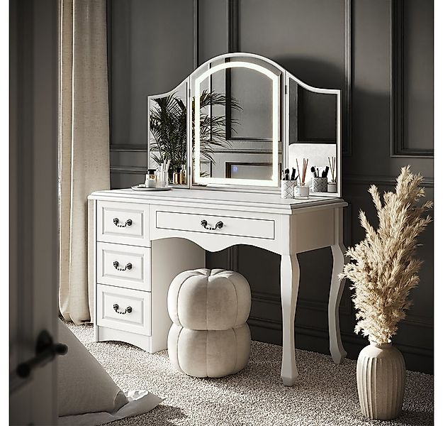 Vicco Schminktisch Belle, Weiß, 120 cm mit dimmbarer LED-Beleuchtung (1-St) günstig online kaufen