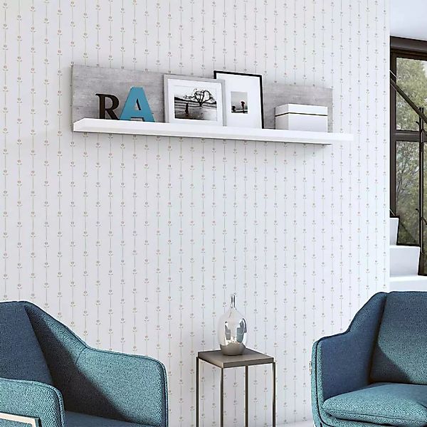 Wohnzimmer Regal in Beton Grau und Weiß 150 cm breit - 32 cm hoch günstig online kaufen