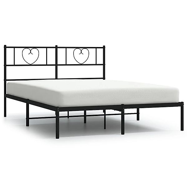 vidaXL Bettgestell, Bettrahmen mit Kopfteil Metall Schwarz 135x190 cm günstig online kaufen
