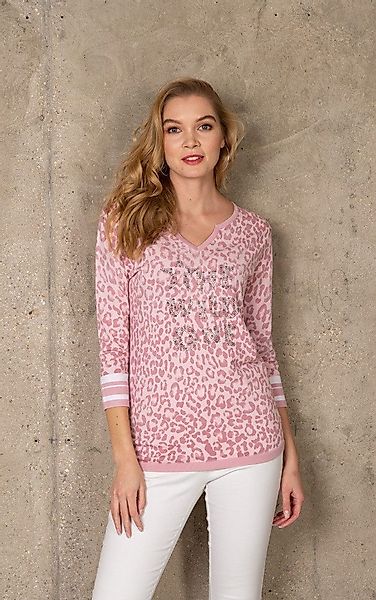 Passioni 3/4 Arm-Pullover mit Leopardenprint Splitneck, günstig online kaufen