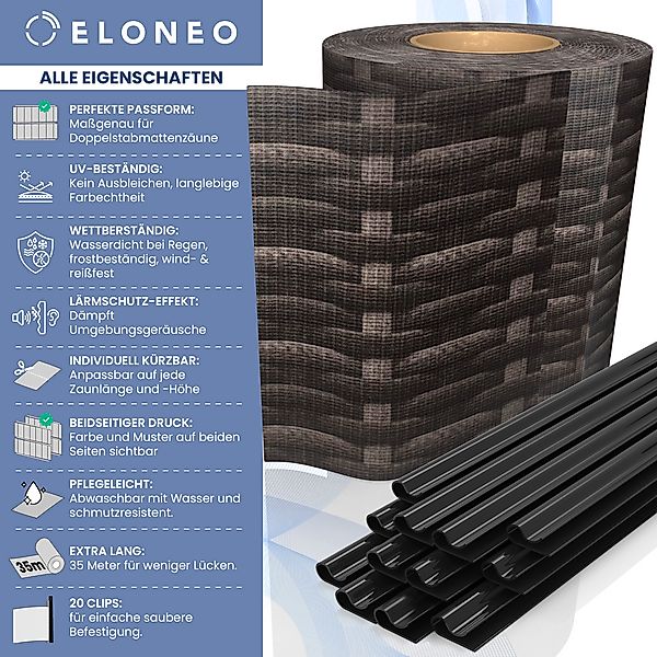 ELONEO PVC Sichtschutzstreifen für Doppelstabmattenzaun, 35m x 19cm, 1er-Se günstig online kaufen