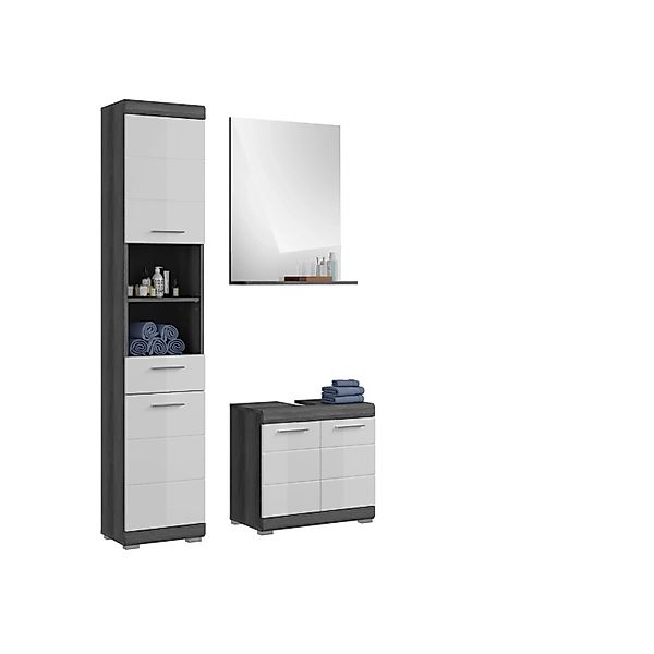 Badkombination m. Spiegelpaneel 112 cm x 191 cm x 37 cm Weiß-Rauchsilber 4- günstig online kaufen