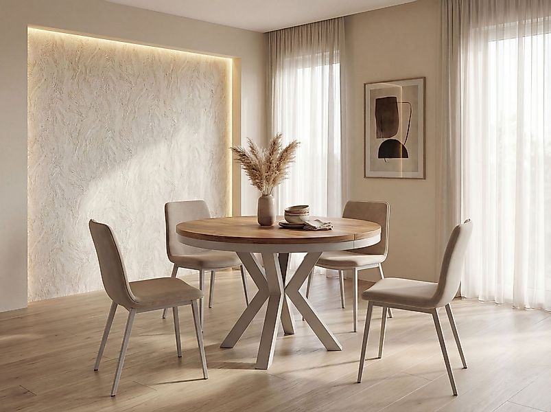 WFL GROUP Esstisch Clara Grau-Beige Loft rund ausziehbar mit Grau-Beige Met günstig online kaufen