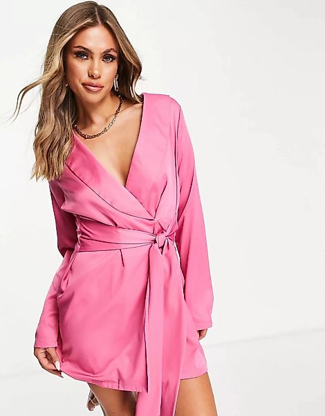 In The Style x Naomi Genes – Vorn gebundenes Blazerkleid in Rosa günstig online kaufen