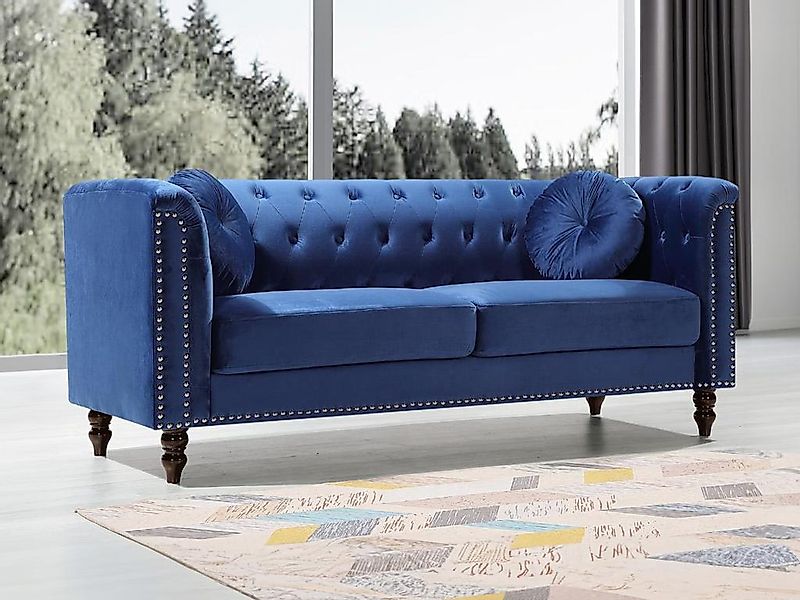 Sofa 3-Sitzer - Samt - Dunkelblau - TURNER günstig online kaufen