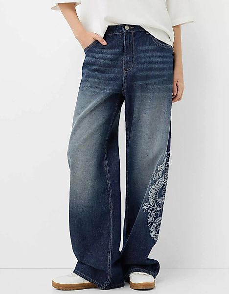 Bershka Baggy-Jeans Mit Stickerei Damen 40 Blau günstig online kaufen