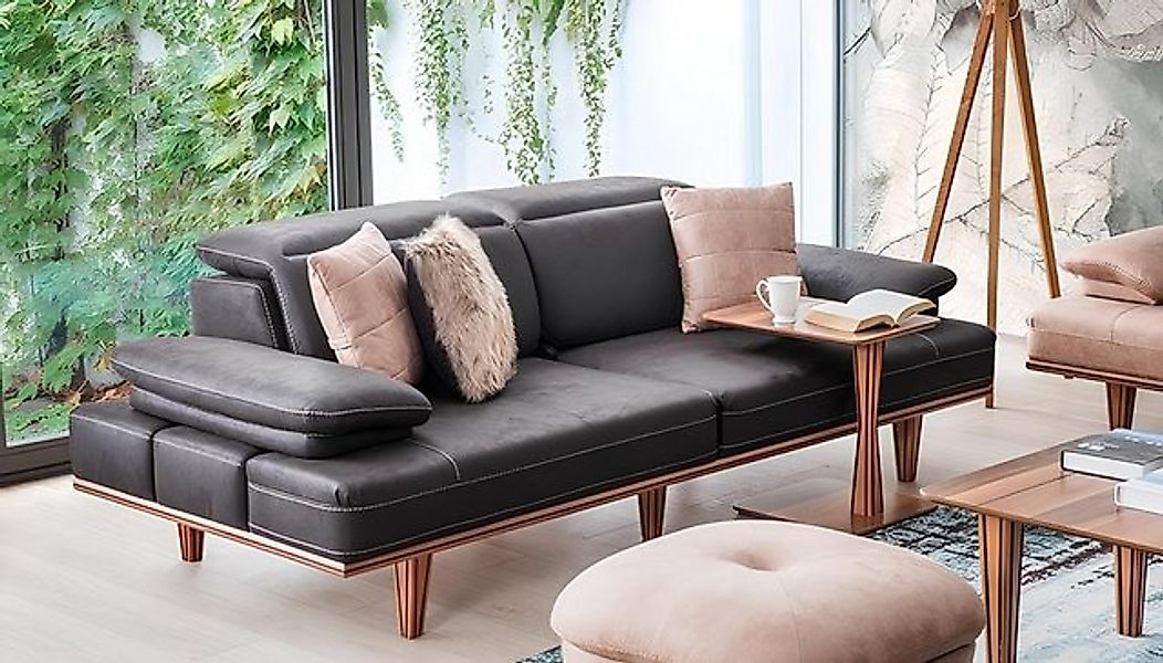 Xlmoebel 3-Sitzer Luxuriöse Wohnzimmercouch mit drei Sitzplätzen und Holzfü günstig online kaufen