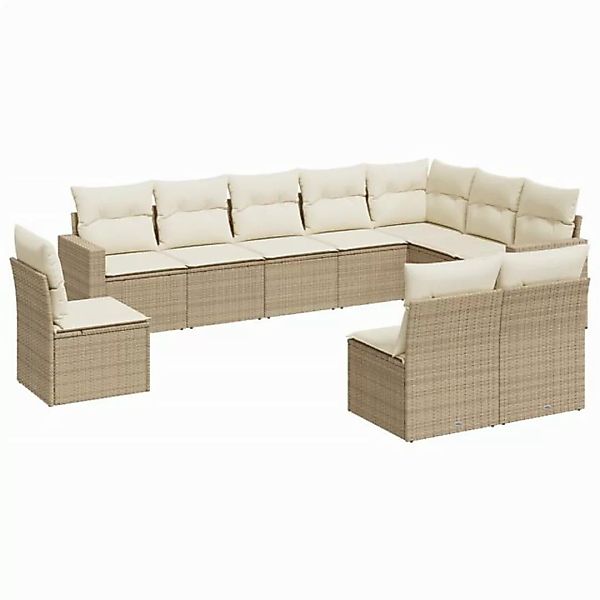 vidaXL Sofaelement 10-tlg. Garten-Sofagarnitur mit Kissen Beige Poly Rattan günstig online kaufen