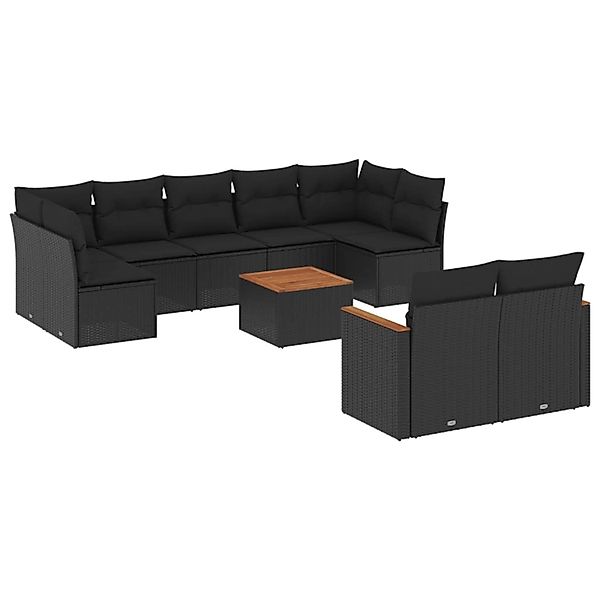 vidaXL 10-Tlg Garten-Sofagarnitur mit Kissen Schwarz Poly Rattan 3226293 günstig online kaufen