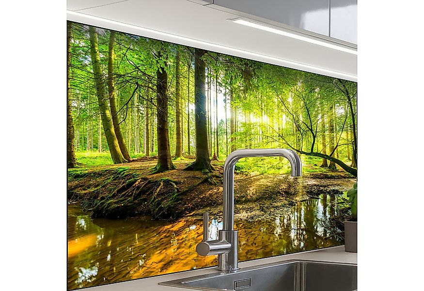 KitchenYeah Küchenrückwand selbstklebend Wald - Landschaft - Wasser - Bäume günstig online kaufen