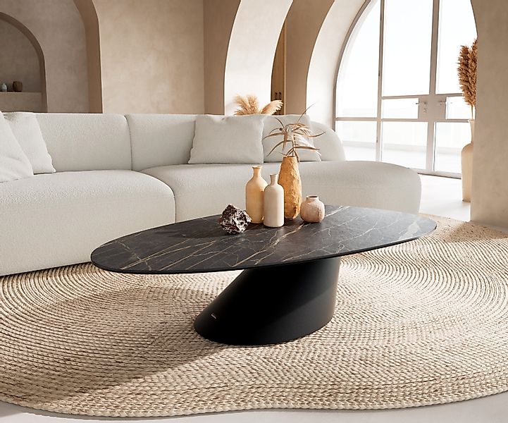 Couchtisch Edge Oval 140x75 cm Keramik Laminam® Noir Desir Braun Conis Meta günstig online kaufen