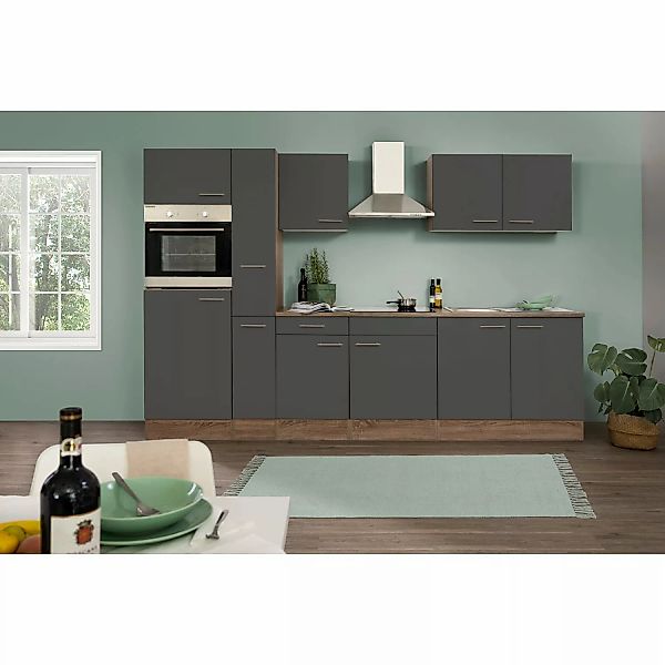 Respekta Küchenzeile KB300EYG 300 cm Grau Seidenglanz-Eiche York Nachbildun günstig online kaufen