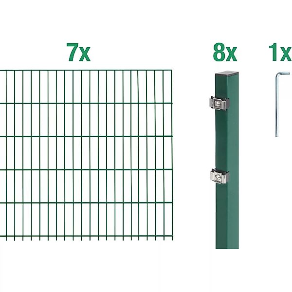 Metallzaun Grund-Set Doppelstabmatte verz. Grün beschichtet 7 x 2 m x 1,2 m günstig online kaufen