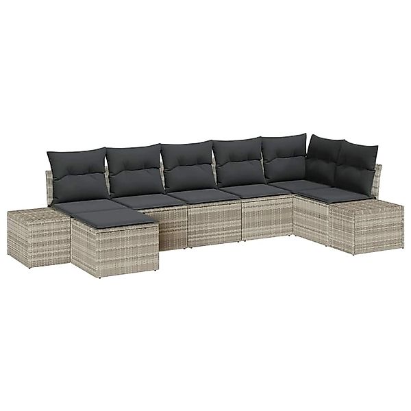 vidaXL 7-Tlg Garten-Sofagarnitur mit Kissen Hellgrau Poly Rattan 3347152 günstig online kaufen