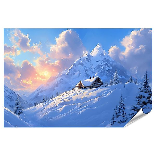 islandburner Poster Verschneite Berglandschaft bei Sonnenuntergang günstig online kaufen