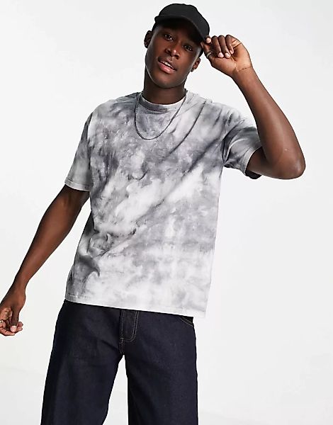 Topman – Oversized-T-Shirt mit Batikmuster in Grau günstig online kaufen