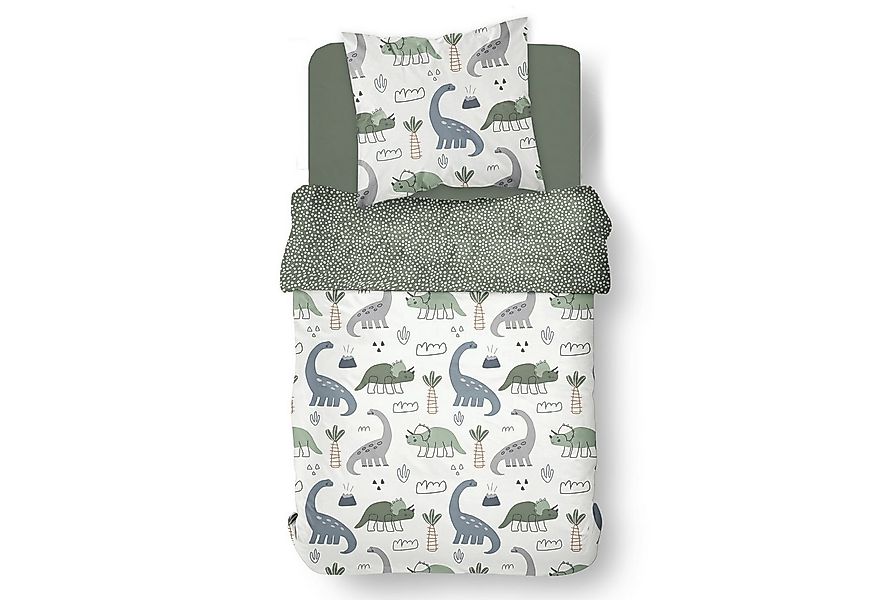 Familando Kinderbettwäsche "Happy Dinos" Dinosaurier Grün 135x200 + 80x80 c günstig online kaufen