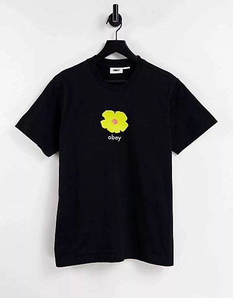 Obey – Oversize-T-Shirt mit Blumengrafik in Gelb-Schwarz günstig online kaufen