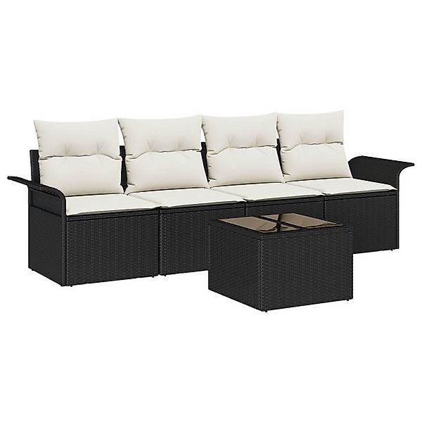 vidaXL Loungesofa 5-tlg. Garten-Sofagarnitur mit Kissen Schwarz Poly Rattan günstig online kaufen
