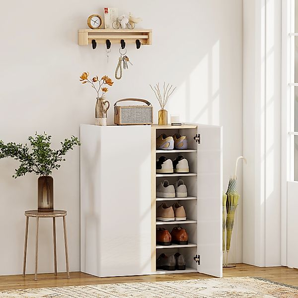 HOMCOM Schuhschrank mit 2 Hochglanz Türen Schuhregal Schuhkommode mit 6 Ver günstig online kaufen