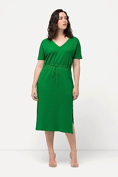 Ulla Popken Maxikleid Midikleid Strukturjersey V-Ausschnitt günstig online kaufen