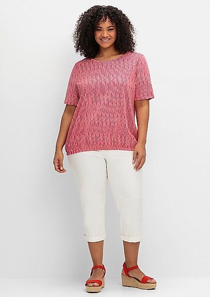 Sheego T-Shirt Rundhalsshirt Kurzarm mit Minimal-Druck und Gummizugbund günstig online kaufen