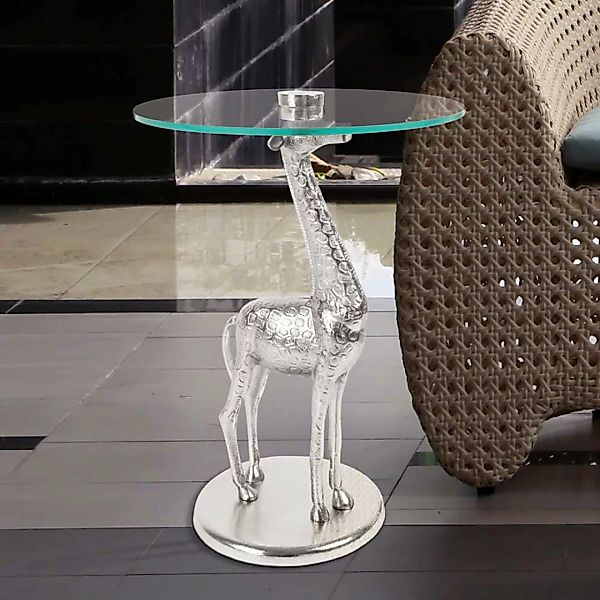 Designtisch mit Giraffen Säulengestell runder Glasplatte günstig online kaufen