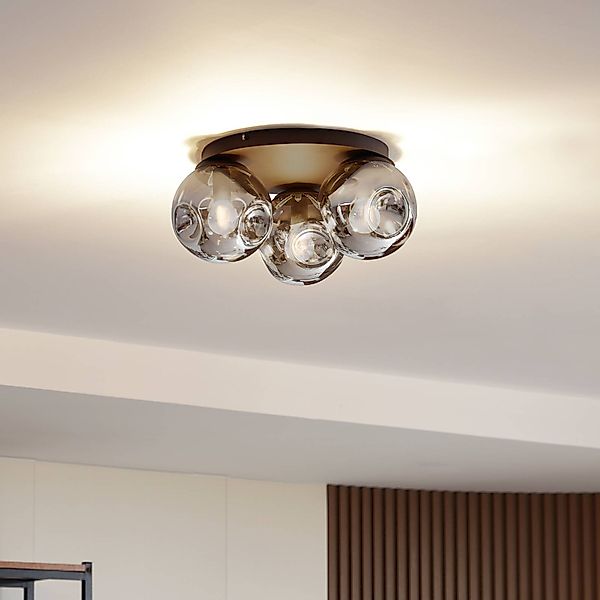 Lindby Deckenlampe Valentina, Glas, rauchgrau, rund,  Ø 36cm günstig online kaufen
