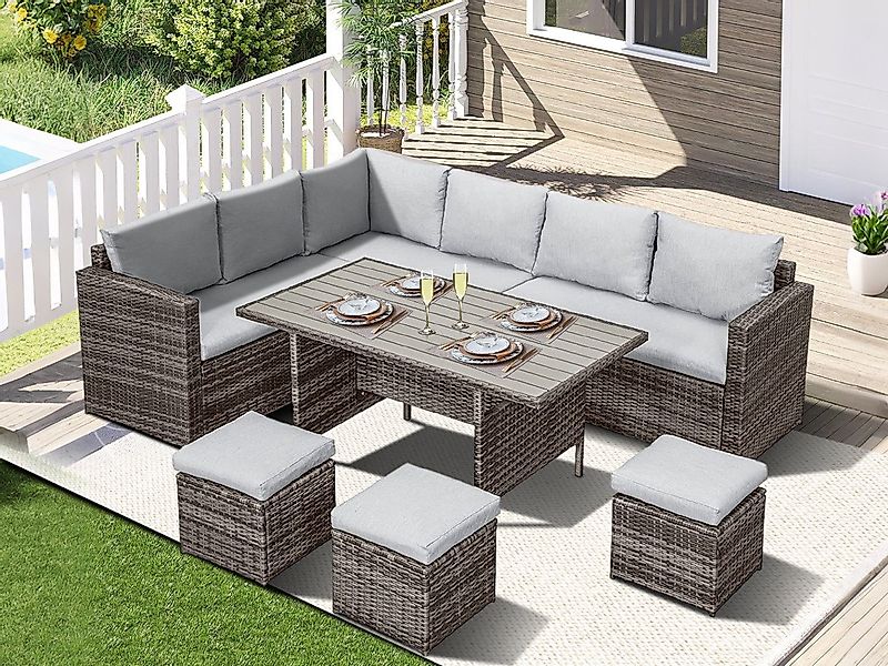 MeXo Gartenlounge-Set Lounge Gartenmöbelset für 8-10 Personen, (Rattan Gart günstig online kaufen