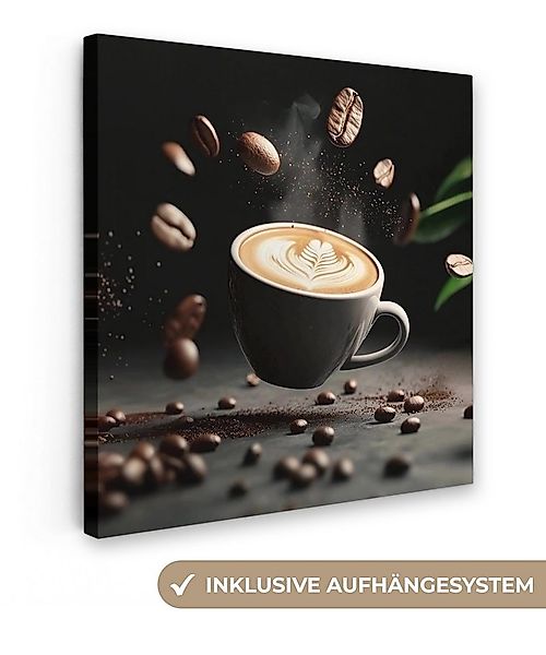 OneMillionCanvasses® Leinwandbild Cappuccino - Tasse - Bohnen - Braun, Foto günstig online kaufen