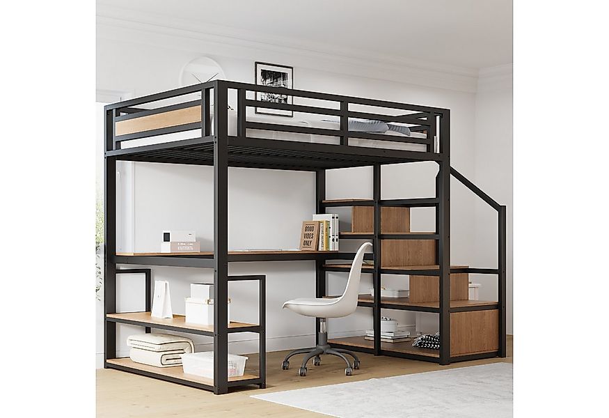 HAUSS SPOLE Hochbett 140x200cm mit Aufbewahrungsleiter mit Regalen und Tisc günstig online kaufen