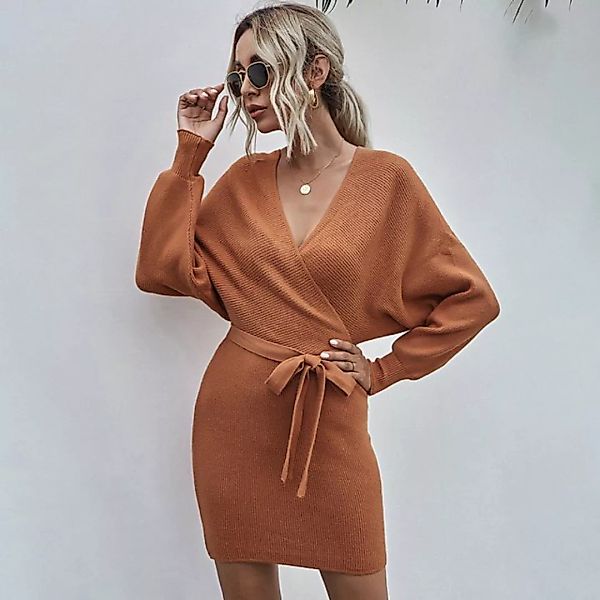 KIKI A-Linien-Kleid Pullover V-Leader Sexy warmes Strickkleid günstig online kaufen