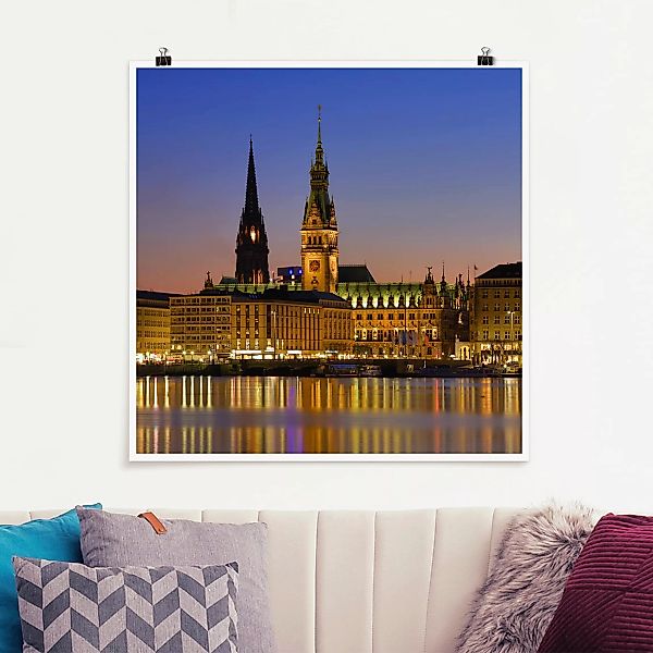 Poster Architektur & Skyline - Quadrat Hamburger Panorama günstig online kaufen