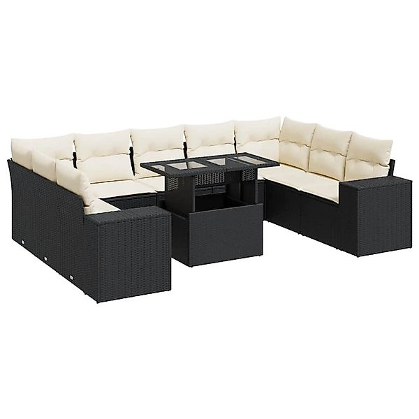 vidaXL 10-Tlg Garten-Sofagarnitur mit Kissen Schwarz Poly Rattan 3326857 günstig online kaufen